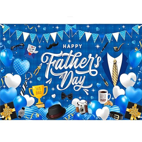 Bannière Fête des Pères 180x110 cm Fond Bleu Foncé – Décoration “Bonne Fête Papa” en Polyester avec Œillets – Fond Photo pour Jardin, Mur, Anniversaire et Fête Papa
