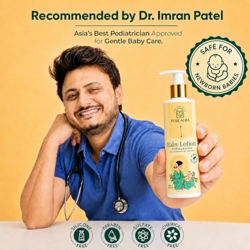 Image of Pure Aura Baby Lotion for Itching & Eczema Relief 200ml - Doctor Recommended Ayurvedic Baby Moisturizer for Newborns & Kids | Chemical-Free Daily Hydration Care