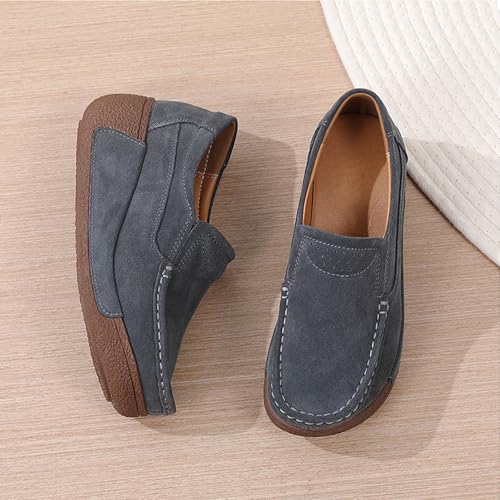 Image of YING LAN Women Slip On Loafers Comfort Suede Moccasins Wide Low Top Shoes