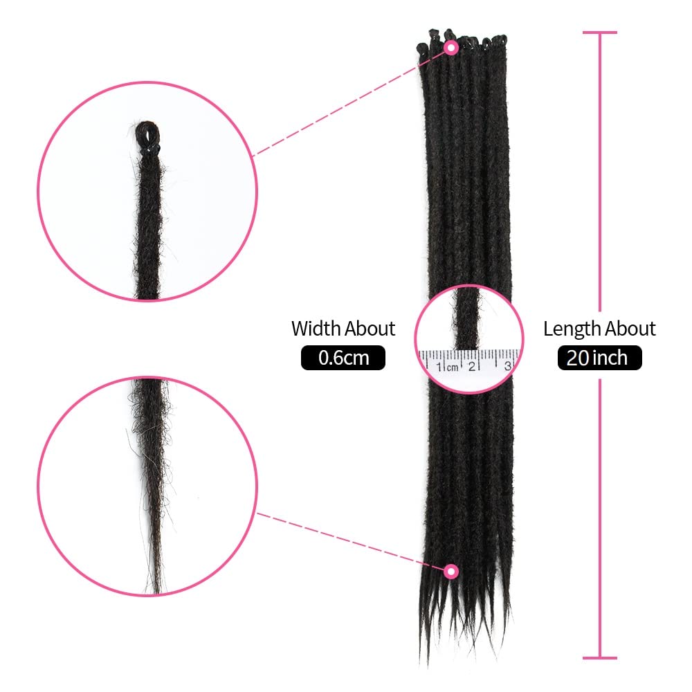 20 Pollici 20 Fili/Confezione Estensioni di Dreadlock Sintetici Sottili 0,6cm Capelli Intrecciati All'Uncinetto Morbidi Dreadlocks A Punta Singola Stile Hippie Reggae Hip-Hop, Marrone Scuro