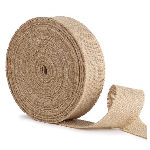 SUPAWAY Juteband 5cm x 25m Breit Natur Beige Tischband Burlap Vintage Geschenkband Burlapband Rustikale Bandrolle für DIY Handwerk Verpackung, Geschenk, Hochzeit, Weihnachten,Esstisch,Blumenverzierung