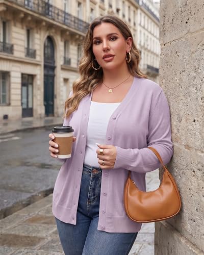Image of TIANZHU Plus Size Cardigan for Women Button Open Front Long Sleeve V Neck Comfy Lightweight Sweaters XL-4XL