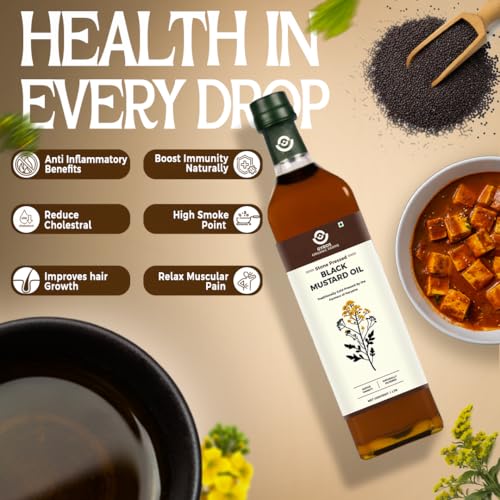 Image of Gyros Organic Farms Cold Pressed Black Mustard Oil 500ml | Plastic Bottle | No Chemical | Kacchi Ghani | Chekku | Sarso Tel | Good for Heart | Cholesterol Free | 100+ Lab-Tested Quality