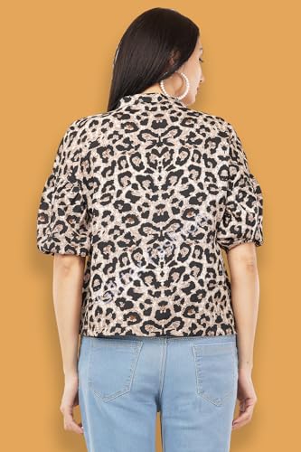 Image of Women Printed Oversized Lapel Collar Casual Crop Shirt