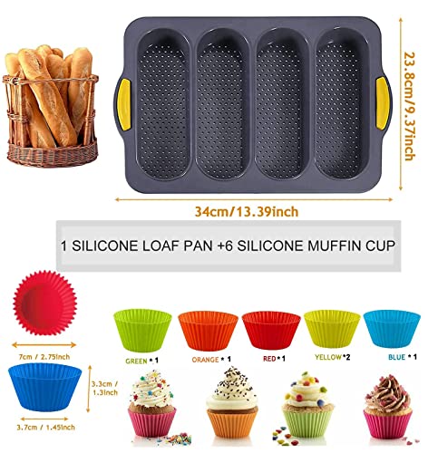 MUJUZE Silicone Bread Loaf Pan,Non-Stick Loaf Pan& Heat Resistant Baguette Bread Pan,Silicone Bread Molds for Baking with 6 Muffin Cups, Sub Roll Baking Pan,Hoagie Roll Baking Pan  - Thumbnail 2