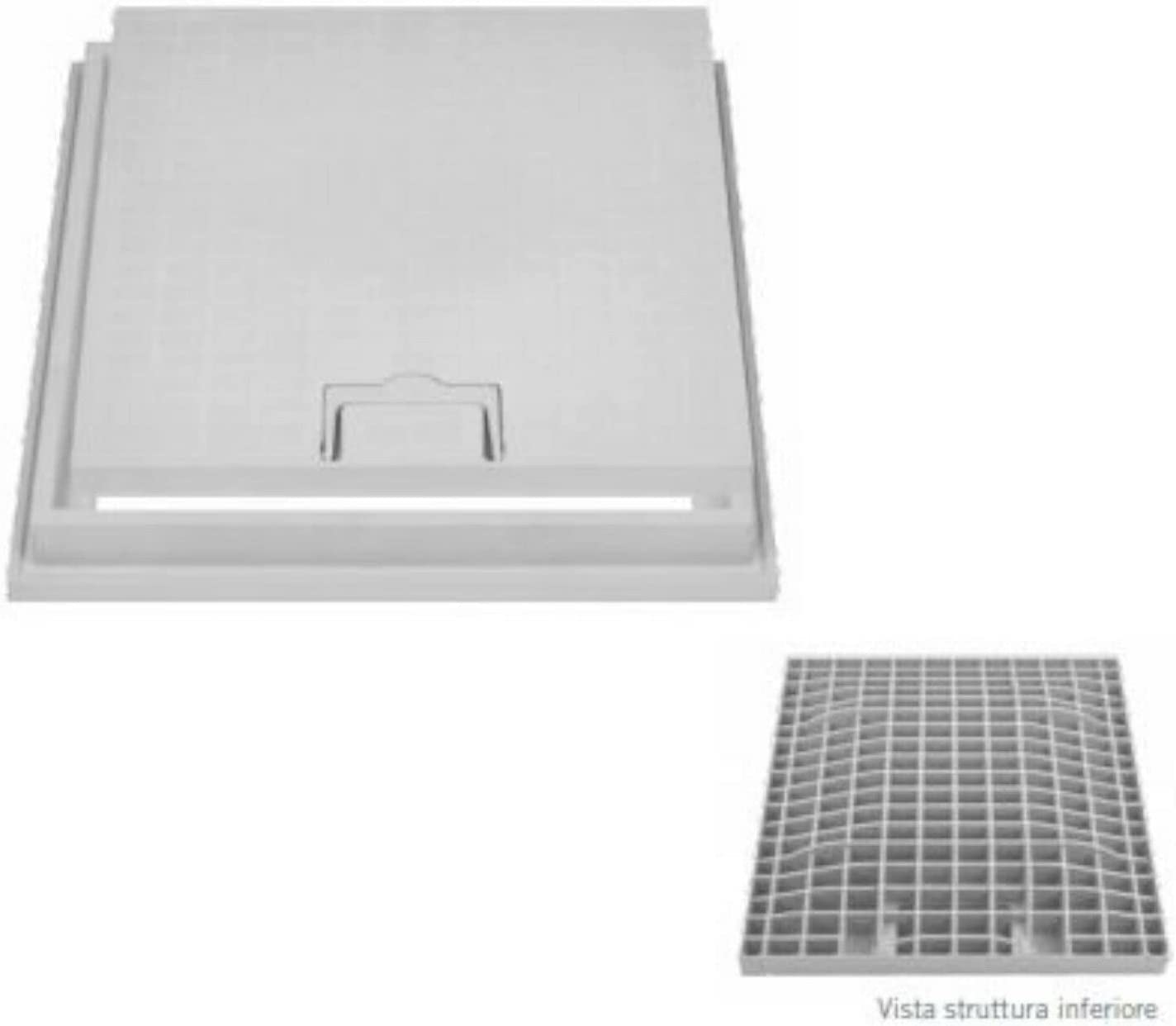 Chiusino coperchio e telaio in PP plastica pvc anti UV Antiscivolamento con maniglia resistente cm 55x55 esterno telaio 61x61 SUPER TOP Made in Italy