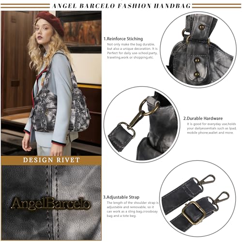 Angel Barcelo Hobo Bag for Women Crossbody Purse and Handbags Shoulder Bags Black Grey