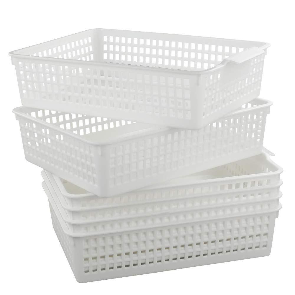 Fiazony 6-Pack Plastic Storage Trays Basket, Organization Basket Tray for Paper/File, White