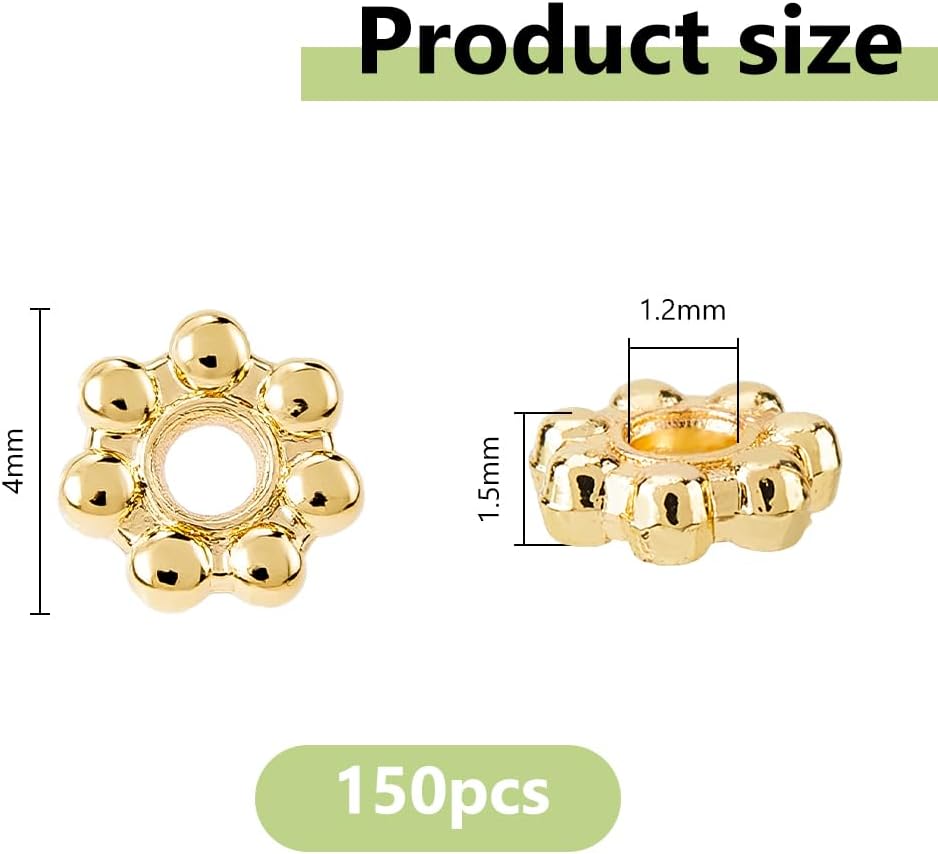 DICOSMETIC 150Pcs Flower Spacer Beads 4mm Daisy Spacer Beads 14K Gold Plated Metal Jewelry Spacers for Bracelet Necklace Earring Jewelry Making Supplies, Hole: 1.2mm - Image 2