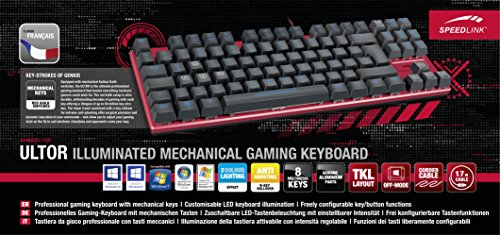 Speedlink ULTOR Illuminated Mechanical Gaming Keyboard FR Layout - Clavier de Gamer Professionnel à Touches Mécaniques (Touches Macro,Rétro-Éclairage), Noir-Rouge – Image 4