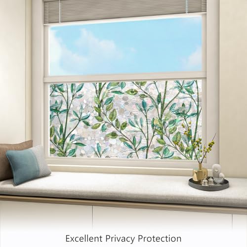 LEMON CLOUD Window Privacy Film, Stained Glass Window Film, Decorative Rainbow Window Clings, Static Cling Non Adhesive Door Stickers, Anti-UV Sun Blocker Heat Control for Home 35.4 x 157.4 inches