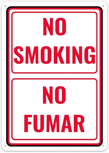 8"x12" Tin Metal Sign - No Smoking Bilingual - Decorative Wall Sign For Home, Gate, Garden, Bars, Restaurants