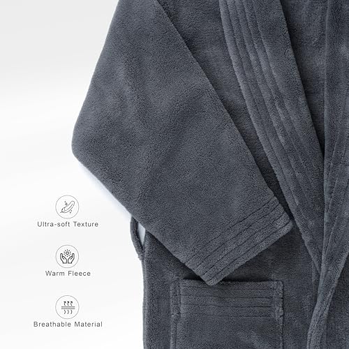 Image of American Soft Linen Women's Fleece Bathrobe - Luxury Soft, Plush, Fuzzy & Warm Turkish Robe for Women, Cozy Spa Quality Adult Bathroom Lounge Robe, Gray S