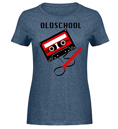 T-shirt femme Oldschool Tape bleu marine chiné en grande taille XXL