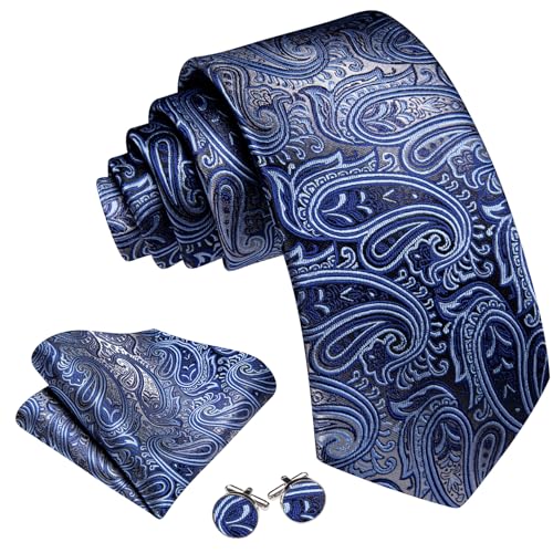 Image of Barry.Wang Paisley Tie Fashion Set Hanky Cufflinks Neckties for Men Woven Silk