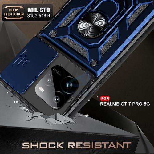 Image of AESTMO Tough Armor Realme GT 7 Pro 5G Bumper Back Case Cover | Ring Holder & Sliding Camera Shield Cover | 360 Degree Protection Back Case Cover for Realme GT 7 Pro 5G (Blue)