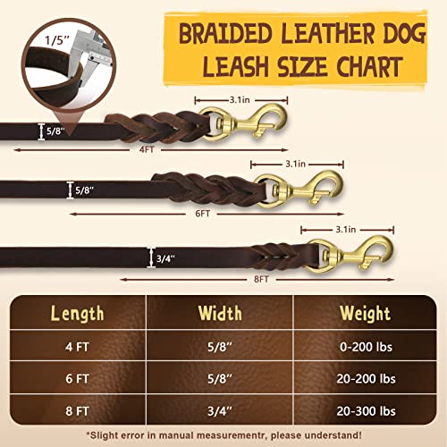 Bingooe Leather Dog Leash, 6Ft Dog Leash Large Dogs Heavy Duty Leather Training Leash Braided Dog Leashes For Medium & Large Breeds Short Pet Lead With Upgraded Extra Soft Handle | Brown, 5/8'' #TOP5
