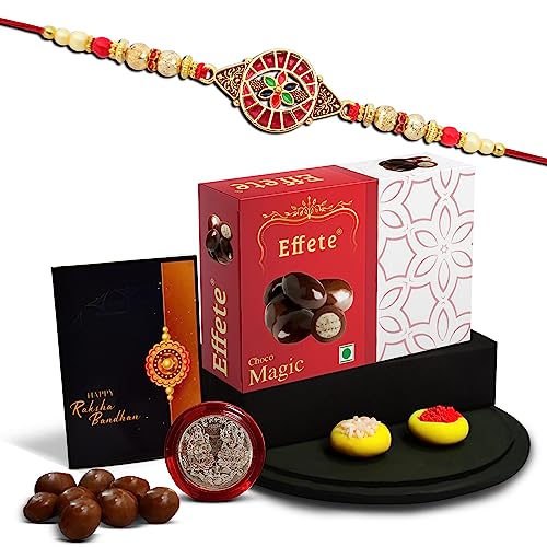 Image of DeoDap (K1 427 EM32) Rakhi Combo with Chocolate Magic 32gm| Rakhi for brother with gift | chocolate gift pack |rakhi with Chocolate Gift Hemper | Fancy Rakhi for men | Set of 1 |