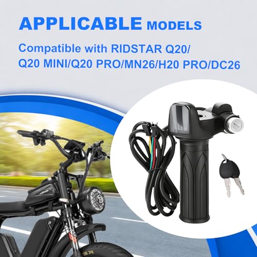 Image of Hizoncore Ebike Full Twist Throttle Fits Ridstar Q20, 48V Plug and Play Throttle 3 Pin Easy Installation, LCD Display with Key Lock, Throttle Grips for Ebike Motorcycle Scooter(Right)