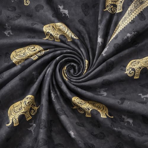 Image of King Size 100% Pure Cotton Bedsheet | Royal Elephant Design with 2 Pillow Covers, 300 TC, 108 x 108 Inches Bedding Set, Soft & Breathable Cozy Flat bedsheets, Dark Grey