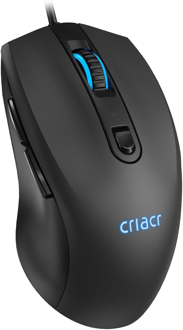Criacr Wired Optical Mouse, USB Wired Ergonomic Optical Mice, 3 Adjustable DPI 800/1200/2000/3200, Computer Mouse, Plug-and-Play, 7-Color Breathing LED Light, 6 Buttons for PC, Desktop, Laptop