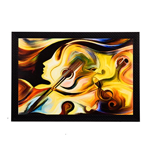 Image of eCraftIndia 'Guitar and Face Abstract' Satin Matt Texture UV Art Painting (Synthetic Wood, 36 cm x 28 cm) (FPGK1961)