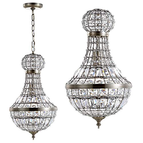 Jonathan Y Jyl6108A Regina 10" Crystal/Metal Empire Led Chandelier Pendant Glam Contemporary Transitional Dimmable Adjustable Dining Room Living Room Kitchen Foyer Bedroom Hallway, Antique Brass #TOP2