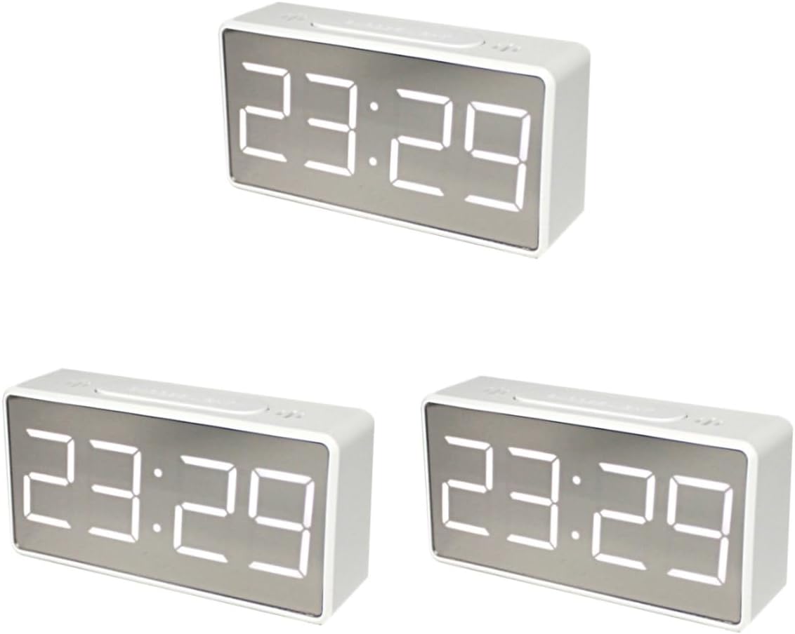 Amosfun 3pcs Simple Electronic Alarm Clock Led Power Options Mirror Clock Function Smart Battery Memory No Battery Included