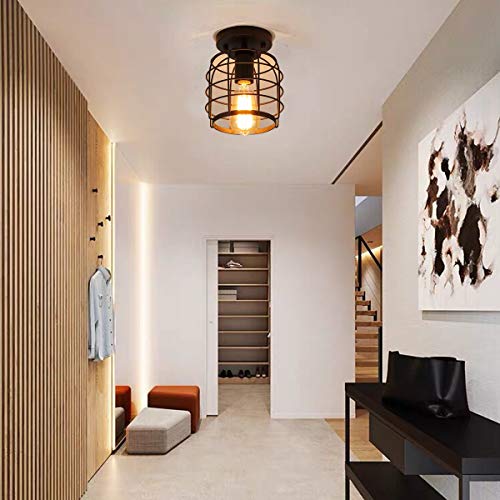 Ke senle Industrial Vintage Flush Mount Ceiling Light,Rustic Metal Cage Pendant Lighting Lamp Fixture for Hallway Stairway Kitchen Garage - Image 6