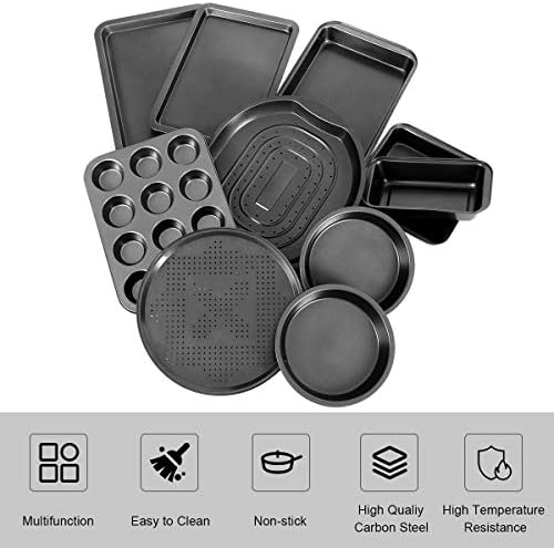 GiantexUK 10PCS Non-Stick Bakeware Set, Carbon Steel Baking Tray Set with Loaf Muffin Tray, Toast Tray, French Fries Pan, Cake Pan and Pizza Pan, Household Kitchen Baking Equipment