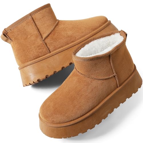 Kalstage Classic Platform Mini Snow Boots for Women Suede Ankle Boots Winter Boots with Cozy Fur-Lined Insole Lightweight Anti-Slip Outsole for Outdoor Indoor2