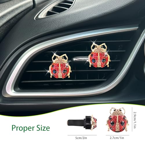 Image of ORIESSE Ladybug Car Accessories,2pcs Red Lady Bug Air Vent Clips Cute Car Air Freshener,Bling Rhinestone Car Decor for Women,Refillable Outlet Diffusers