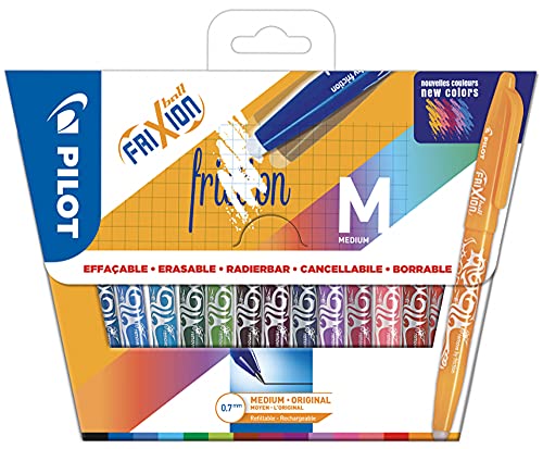 PILOT FriXion Ball 0.7 Set – 15 Stück – farblich sortiert – Radierbare Tintenroller 0,4 mm Strichstärke, angenehme Schreibführung zum Schreibenlernen, thermosensitive Tinte, mit austauschbarer Mine