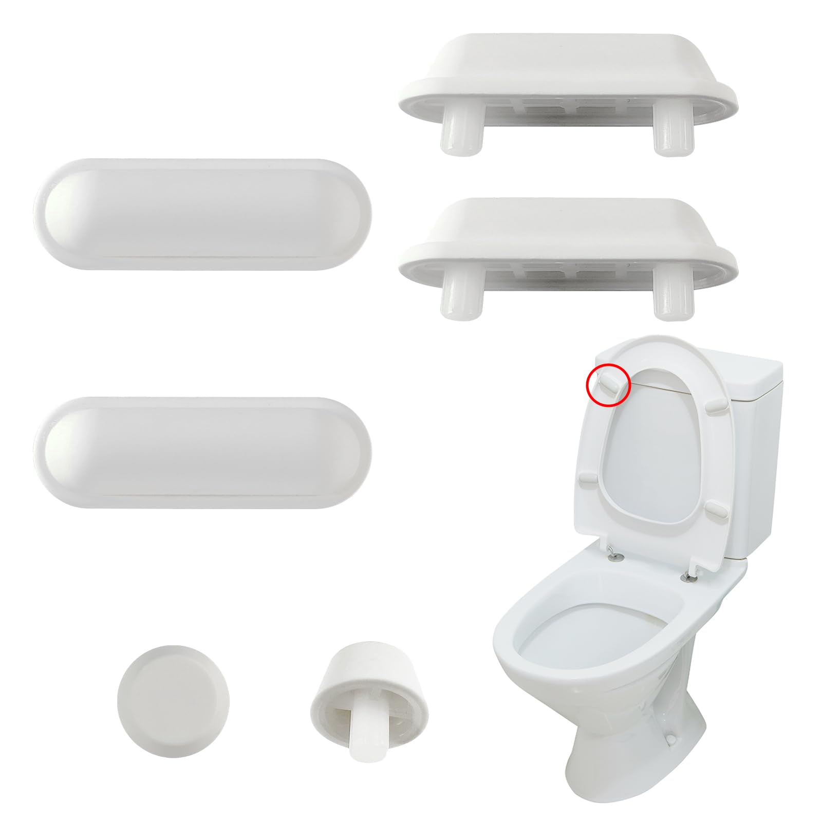 Zivvy White 6Pcs Toilet Seat Cushioning Pads, Toilet Seat Bumpers Metal Feets, Toilet Seat Buffers Anti-Noise Replacement Cushioning Pads