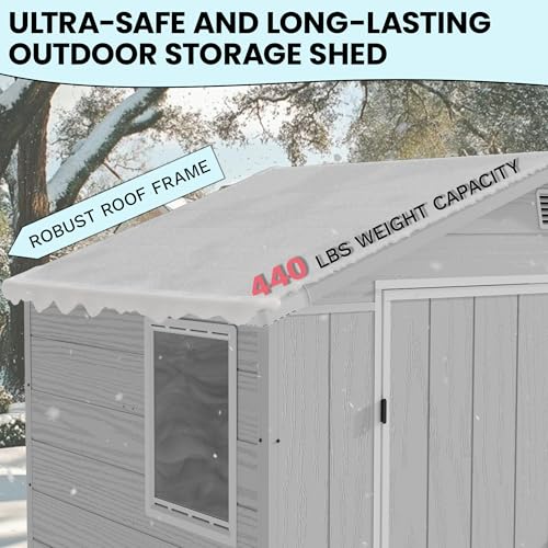 Image of Devoko 6x4 FT Plastic Storage Shed, Outdoor Resin Garden Shed with Floor, Durable Tool Storage Shed with Lockable Door and Window for Patio, Garden, Backyard, Light Gray