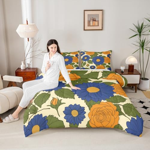 Parure de lit rustique avec housse de couette fleur de dahlia et feuilles - 3