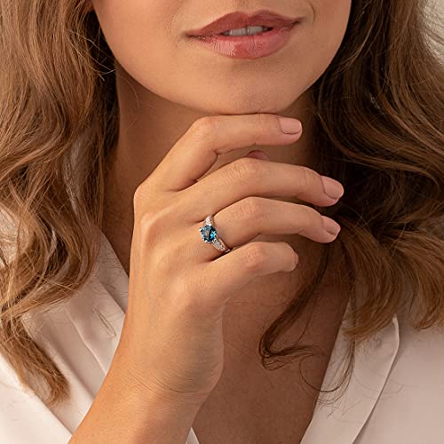 Peora London Blue Topaz Cathedral Solitaire Ring For Women 925 Sterling Silver, Natural Gemstone Birthstone, 2.25 Carats Round Shape 8Mm, Size 7 #TOP1