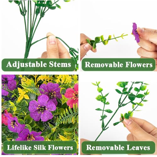 Image of 20 Bundles Artificial Flowers for Outdoors Fake Flowers, Mixed | UV resistant, silk fake flowers with lavender and ferns shrubs, faux plants, outdoor planters porch garden home decorations