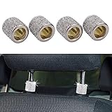 Aumo-mate 4 pcs Rhinestone Car Headrest Head Rest Collars Rings Decor Bling Car Seat Headrest Decoration Charms for Car SUV Truck Interior Decoration White