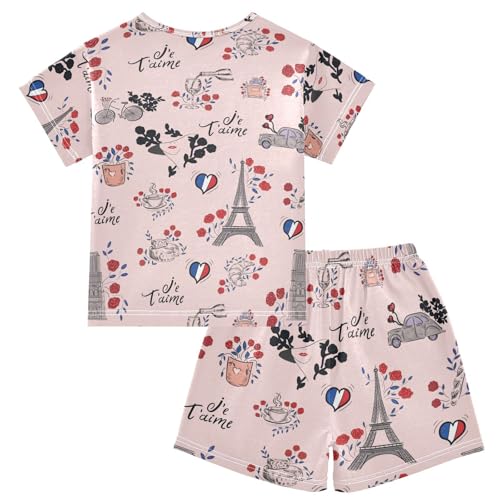 Pajama Short Sets France Paris Soft Cotton Summer Sleepwear 2 Piece PJS Size 5-14T2