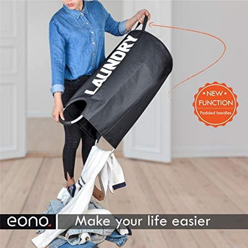 Amazon Brand  Eono 90L Large Laundry Basket, Collapsible Fabric Laundry Hamper, Foldable Clothes Bag, Folding Washing Bin-Black, L