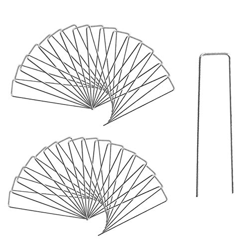 CLEYCYE 100 Pcs Galvanised Garden Pegs for Securing Membrane, Heavy Duty U-Shaped Pegs Garden Stakes Spikes/Pins Anti-Rust for Anchoring Weed Barrier and Landscape Fabric, Netting, Artificial Turf