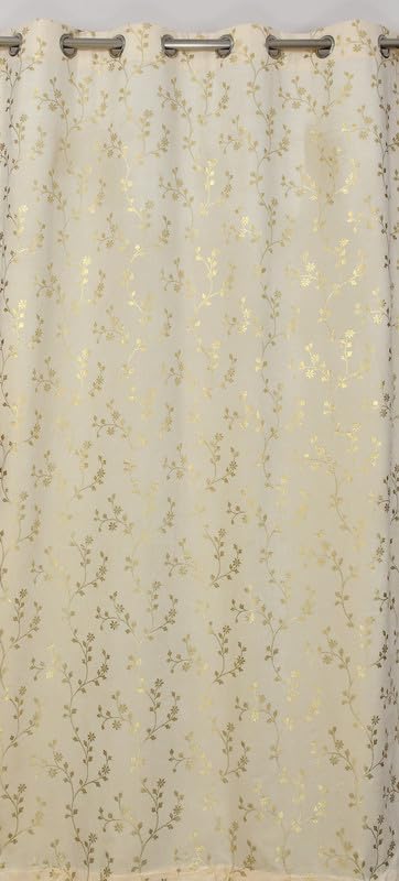 Image of Heavy Velvet Fabric Luxury Looks Room Darkening Floral Designer Curtains 5 Feet for Window, Cream, Pack of 2 Pieces