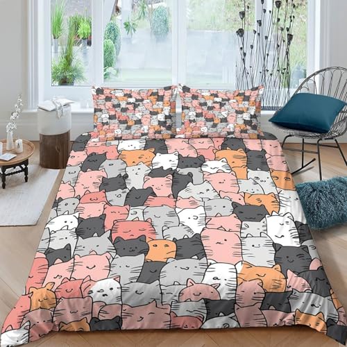 Housse de couette chat 3D microfibre anti-plis avec fermeture éclair cachée