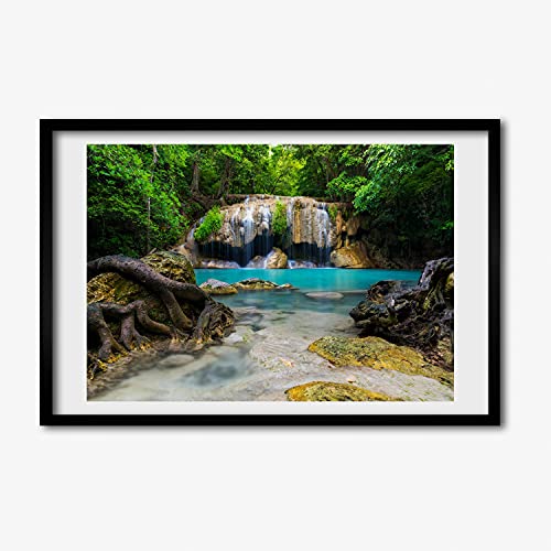 Cadre photo 60x40 cm avec affiche de chute d'eau en forêt tableau mural Tulup en bois MDF