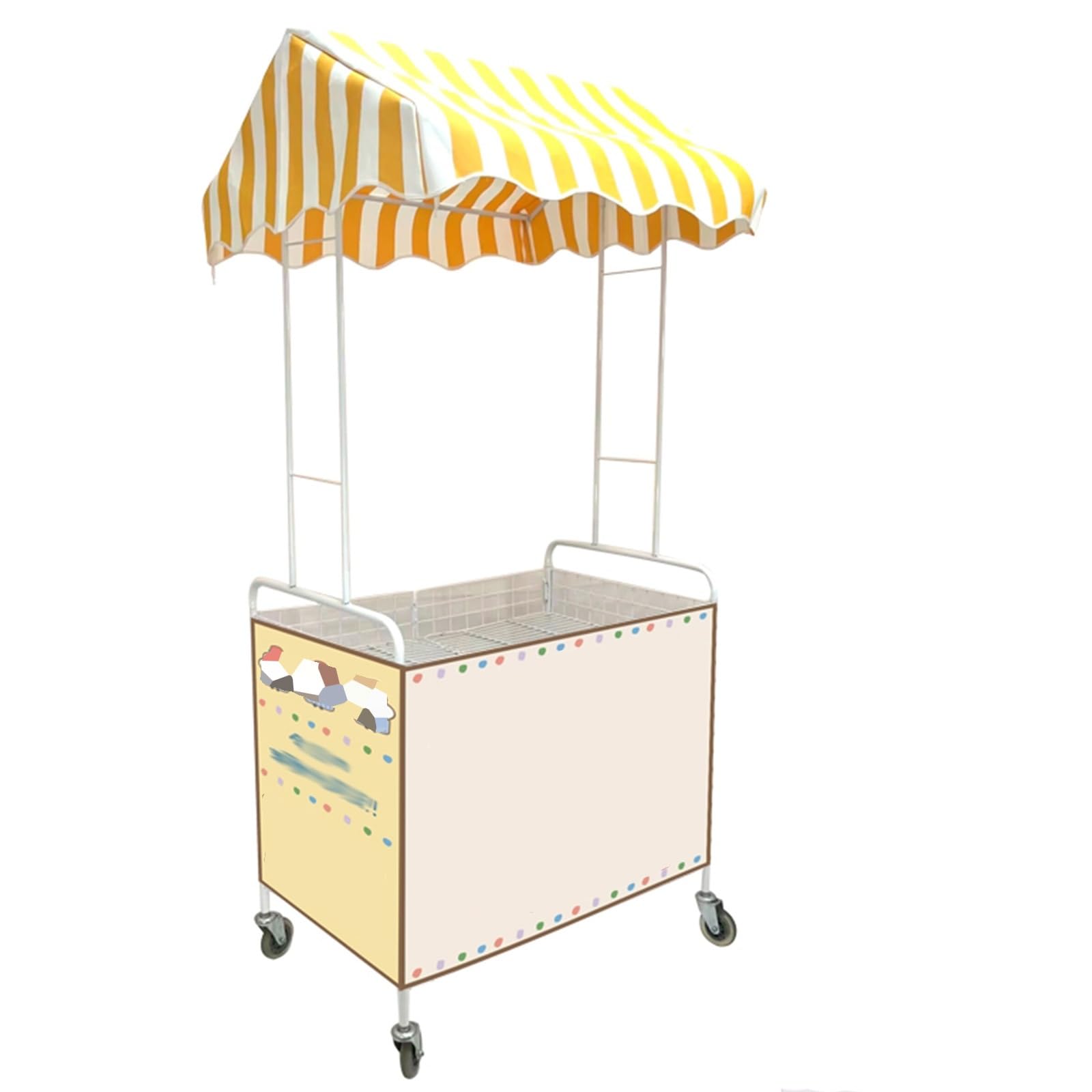 Carritos de Mercado, Carrito Plegable de Metal para Catering con toldo Amarillo y Blanco, Carrito portátil para vendedores de Comida, Puesto de Mercado al Aire Libre para Venta Ambulante, 90