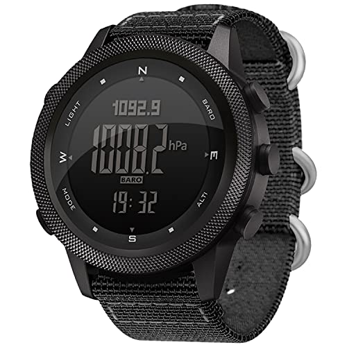 HOOSHU Tactical Sports Watches for Men Digital Outdoor Survival Military Compass Rock Solid Digital Watches with Durable Band Steps Tracker Pedometer Calories North Edge (46Black)