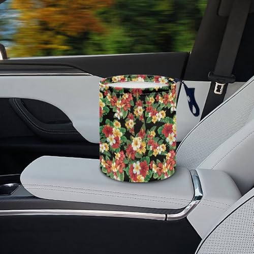 Image of Tropical Flower Hanging Portable Car Trash Can Waste Basket Car Accessories Interior Collapsible Accessories Garbage Bag Small Trash Can