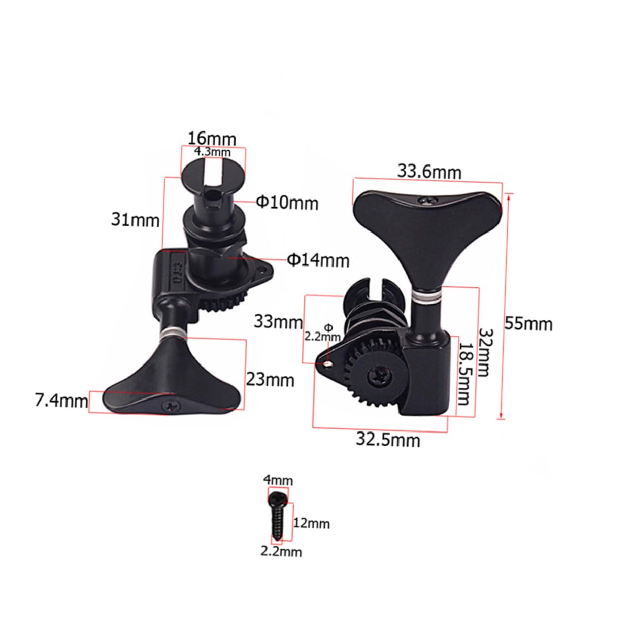 Meccaniche Ukulele Chiuse in Metallo Nero, Set 2L 2R Ferrules | Accordatore per Ukulele GC117, Sostituzione per Piroli Usurati o Rotti, Viti Incluse
