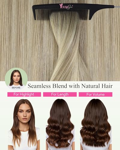 Image of YoungSee Human Hair Tape in Extensions Blonde, Balayage Tape in Hair Extensions, Ash Blonde Ombre Platinum Blonde, Invisible Tape-in Hair Extension, for All-day Wear, 18 Inch 50g 20pcs